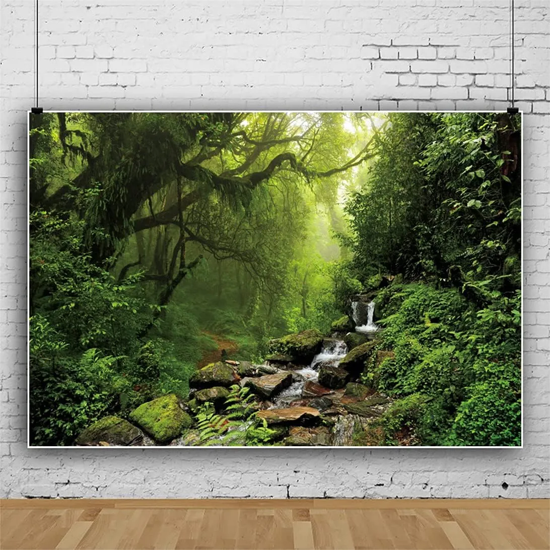 Nature Scenery Jungle Forest Backdrop for Photography 8x6ft Rainforest Spring Green Forest Photo Background Camping Baby Shower Photography Background Children Newborn Birthday Party Decor