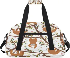 Naughty Sloths Gym Duffel Bag for Men Women Tree Branch Flower Sports Tote Bag with Adjustable Shoulder Strap for Dance Gymnastics Traveling Outdoor Camping Overnight Stay