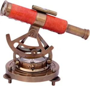Nautical Antique Finish Brass and Leather Theodolite Marine Alidade Compass Telescope Vintage Survey Instrument Navigation Collectible Decor Gift
