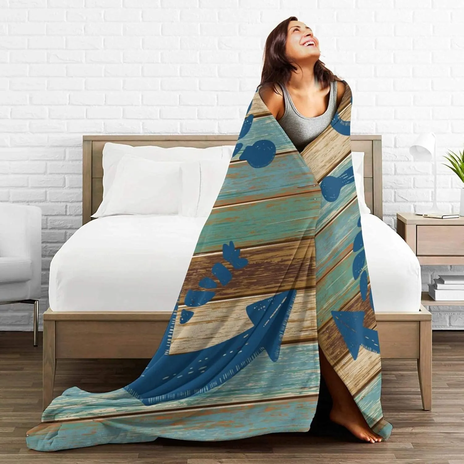 Nautical Coastal Ocean Blue Anchor Ultra-Soft Cozy Throw Blanket Home Decorative Fleece Blanket for Living Room Bed Sofa for Man