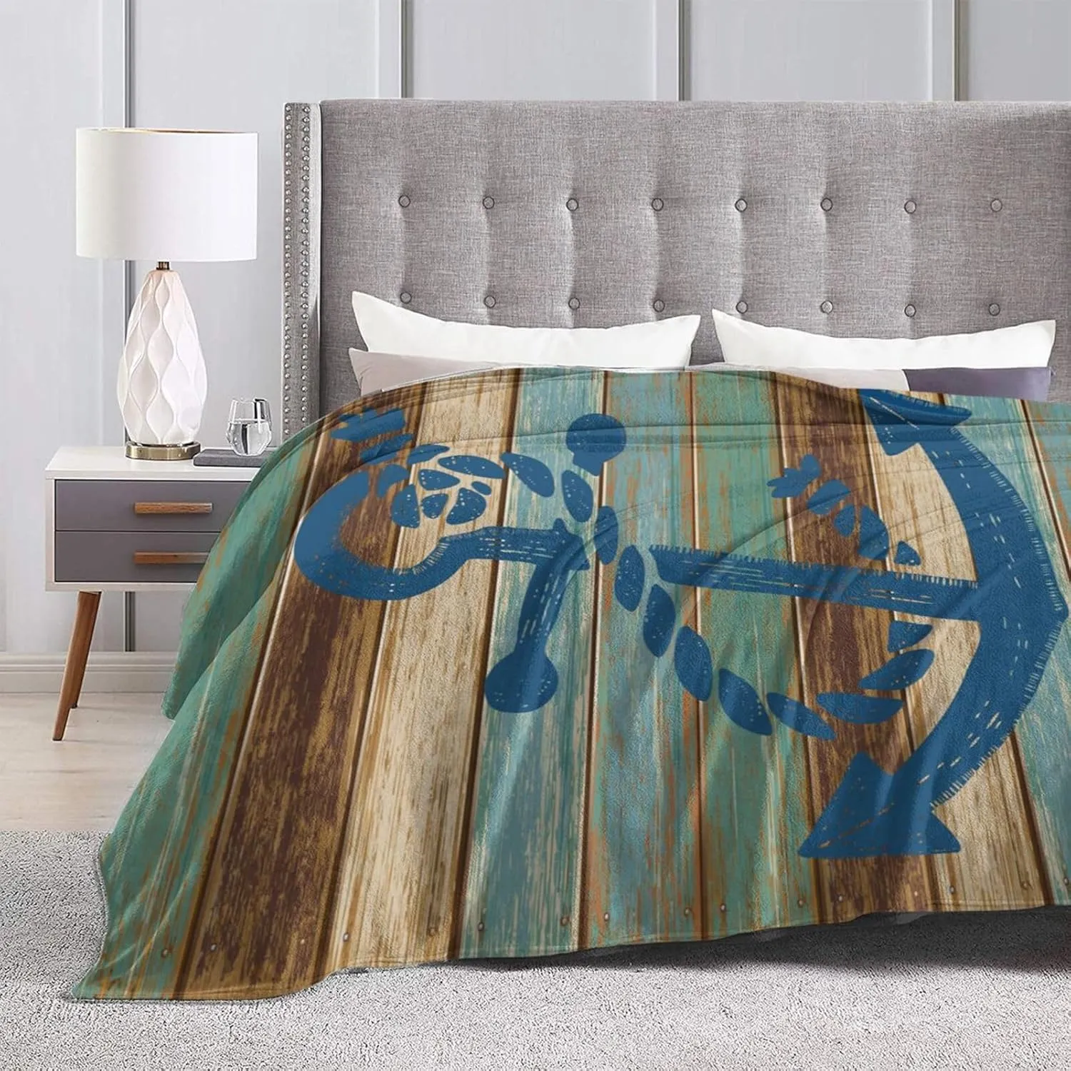 Nautical Coastal Ocean Blue Anchor Ultra-Soft Cozy Throw Blanket Home Decorative Fleece Blanket for Living Room Bed Sofa for Man
