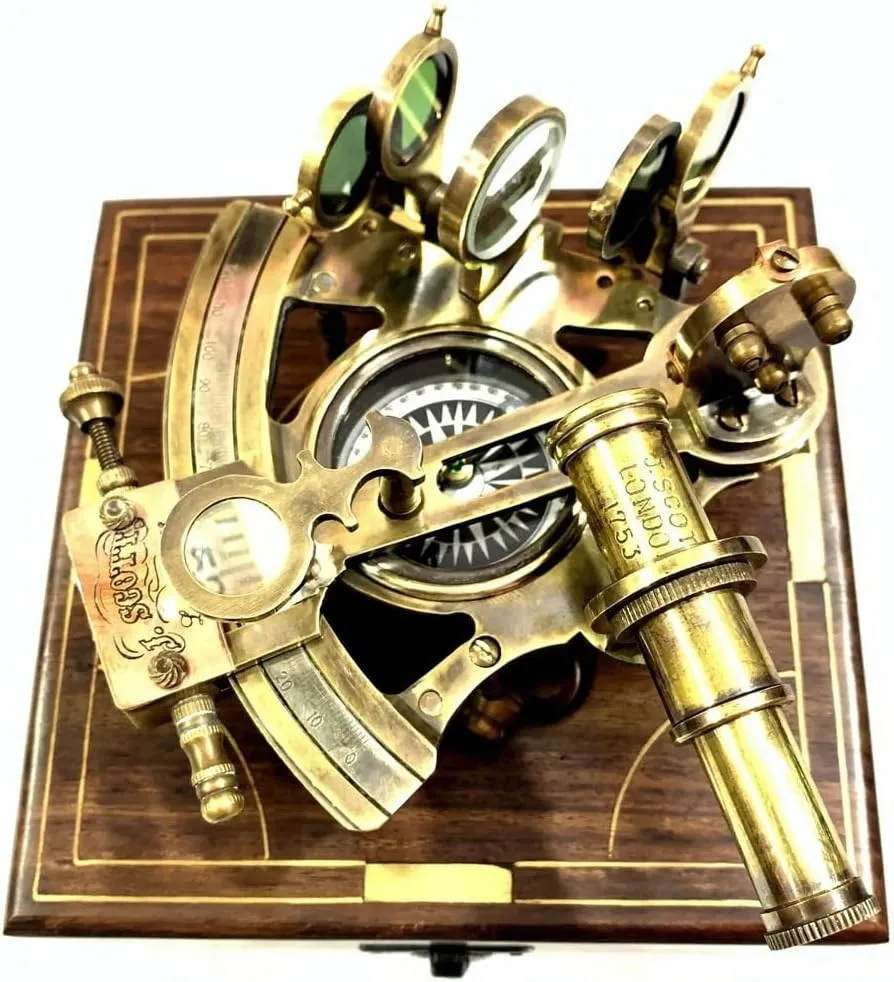 Navigation Sextant J. Scott London with Compass Hardwood Box/Astrolabe Marine Sextant/Ship's Instruments Sailor Sextant