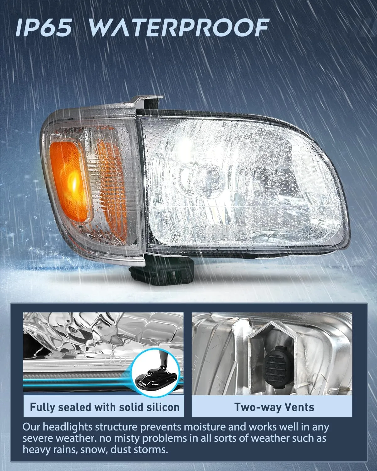 Nilight Headlight Assembly Compatible with 2001 2002 2003 2004 Toyota Tacoma Replacement Headlamp Chrome Housing Amber Reflector Driver and Passenger Side