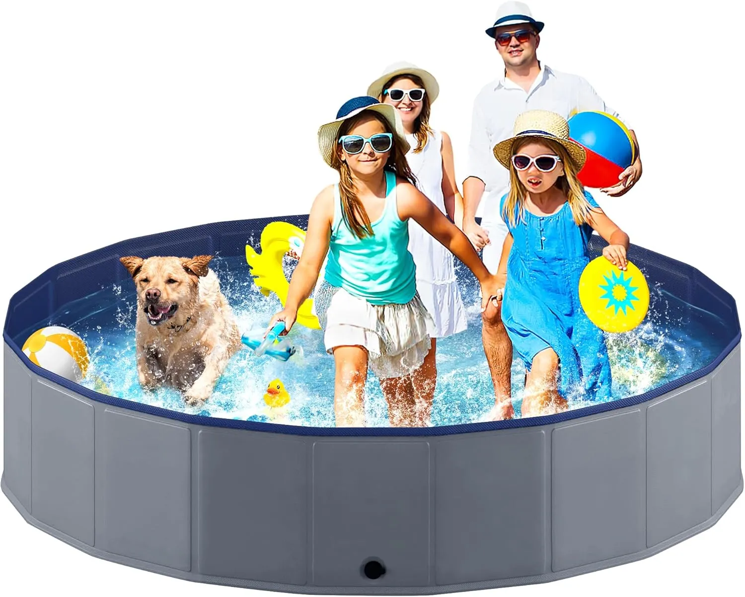 Niubya Foldable Dog Pool, Collapsible Pet Bathtub, Anti-Slip Hard Plastic Bath Pool for Dogs and Cats, 80 x 16 Inches