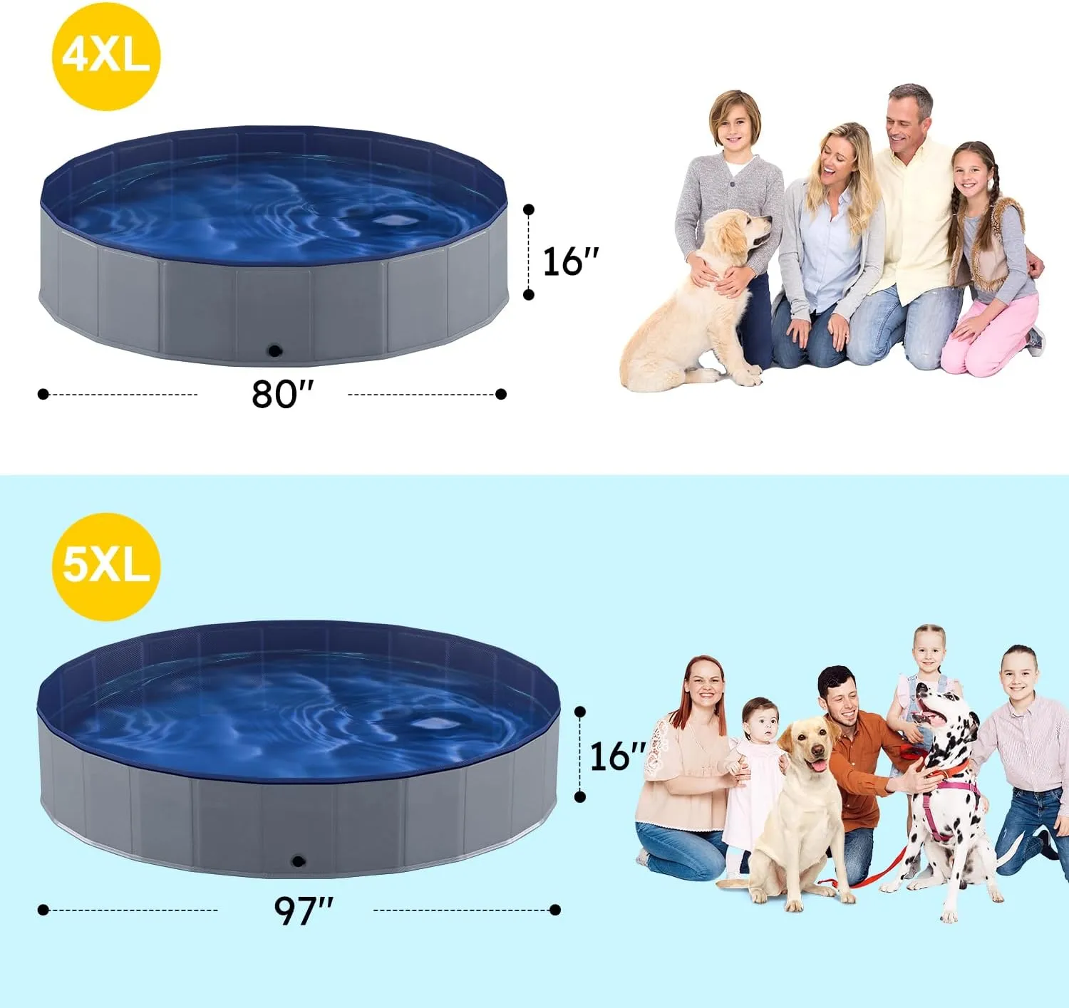 Niubya Foldable Dog Pool, Collapsible Pet Bathtub, Anti-Slip Hard Plastic Bath Pool for Dogs and Cats, 80 x 16 Inches