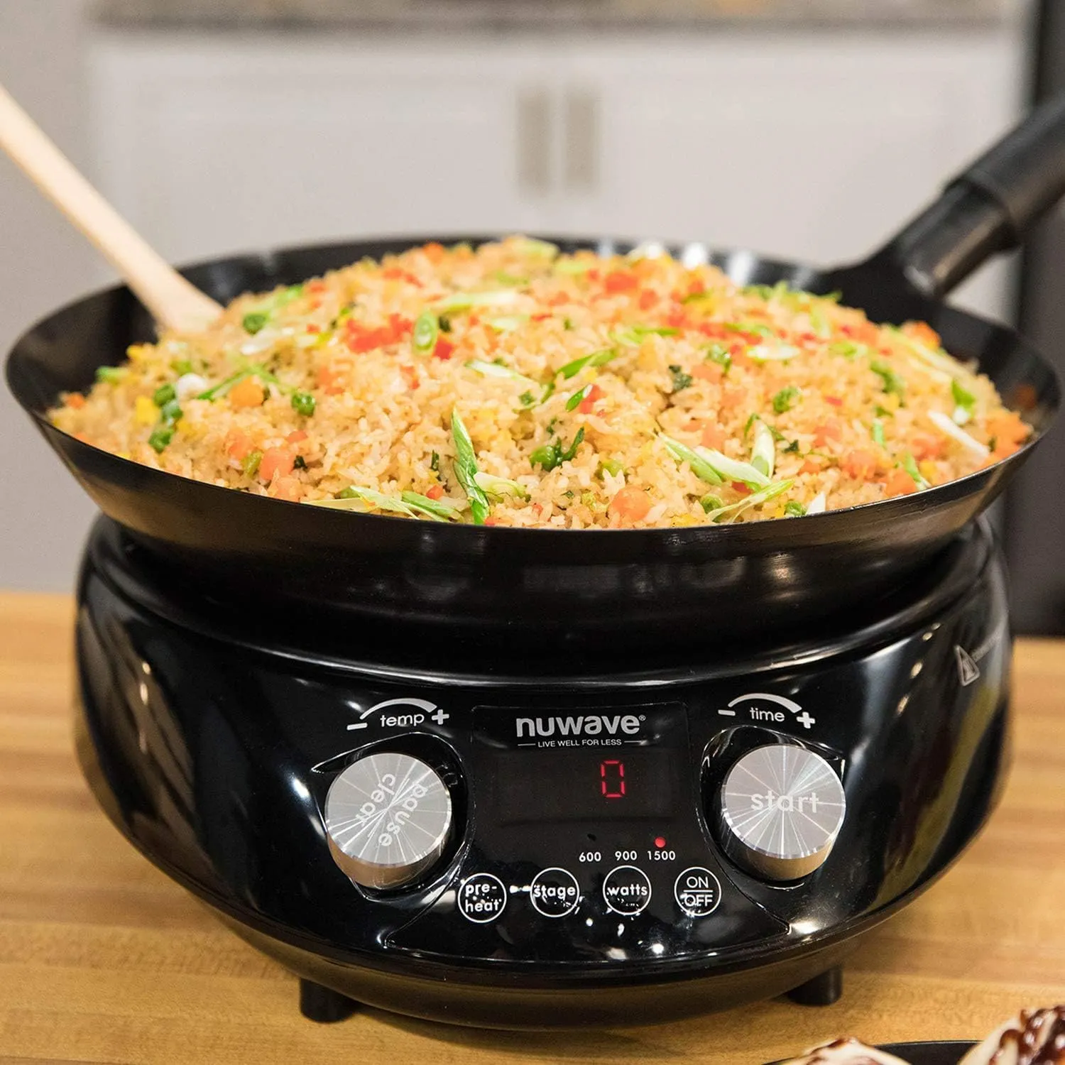 Nuwave Induction Wok, 3 Wattages 600, 900 & 1500, Precise Temp Controls from 100°F to 575°F in 5°F, Infuse Complex Charred Aroma & Flavor, Authentic 14-inch Carbon Steel Wok Included, Wok Hei