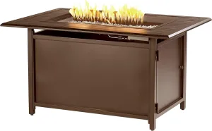 Oakland Living Istanbul-FPT-BN Rectangular 46 in. x 31 in. Aluminum Propane Pit, Glass Beads, Two Covers, Lid, 57,000 BTUs in Brown Finish Fire Table