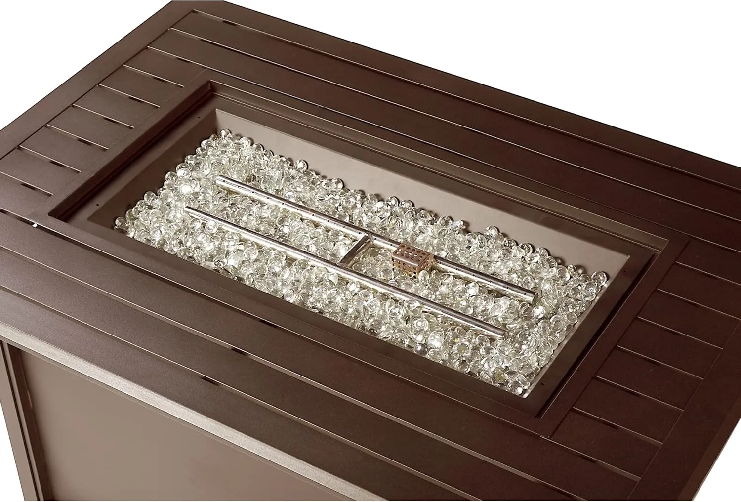 Oakland Living Istanbul-FPT-BN Rectangular 46 in. x 31 in. Aluminum Propane Pit, Glass Beads, Two Covers, Lid, 57,000 BTUs in Brown Finish Fire Table