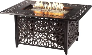 Oakland Living Rectangular 48 in. x 36 in. Aluminum Propane Fire Pit Table, Glass Beads, Two Covers, Lid, 57,000 BTUs - N/A Antique Copper Copper