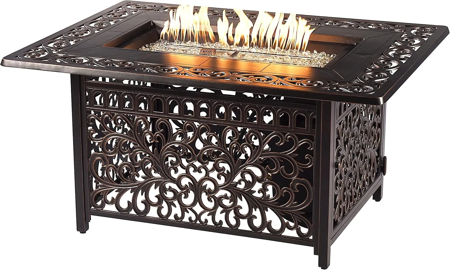 Oakland Living Rectangular 48 in. x 36 in. Aluminum Propane Fire Pit Table, Glass Beads, Two Covers, Lid, 57,000 BTUs - N/A Antique Copper Copper