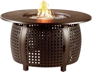 Oakland Living Round 44 in. x 44 in. Aluminum Propane Fire Pit Table with Glass Beads, Two Covers, Lid, 57,000 BTUs in Brown Finish