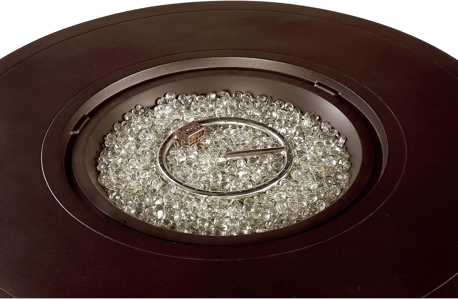 Oakland Living Round 44 in. x 44 in. Aluminum Propane Fire Pit Table with Glass Beads, Two Covers, Lid, 57,000 BTUs in Brown Finish