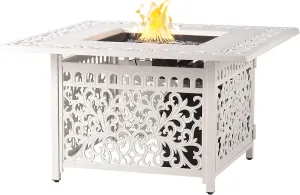 Oakland Living Square 42 in. x 42 in. Aluminum Propane Fire Pit Table with Glass Beads, Two Covers, Lid, 57,000 BTUs in White Finish