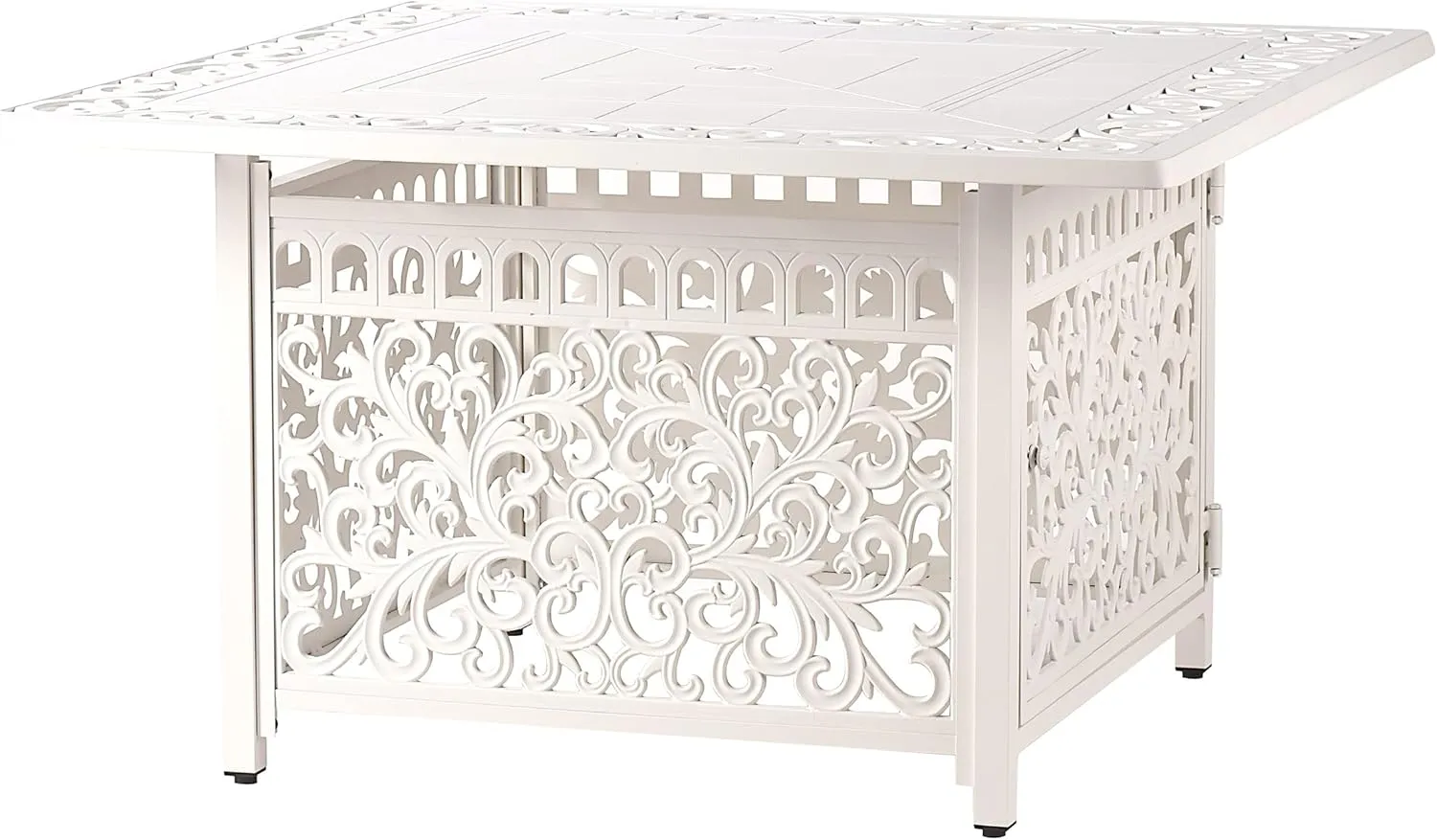 Oakland Living Square 42 in. x 42 in. Aluminum Propane Fire Pit Table with Glass Beads, Two Covers, Lid, 57,000 BTUs in White Finish