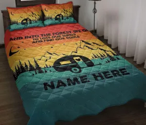 OhaPrints Custom Vintage Sunset Camping Caravan Personalized Name Quilt Blanket & Pillowcases, Quilts Bedding Set & Pillow Cover, King Queen Double Twin Throw Full Size Bedspread Bed Sets
