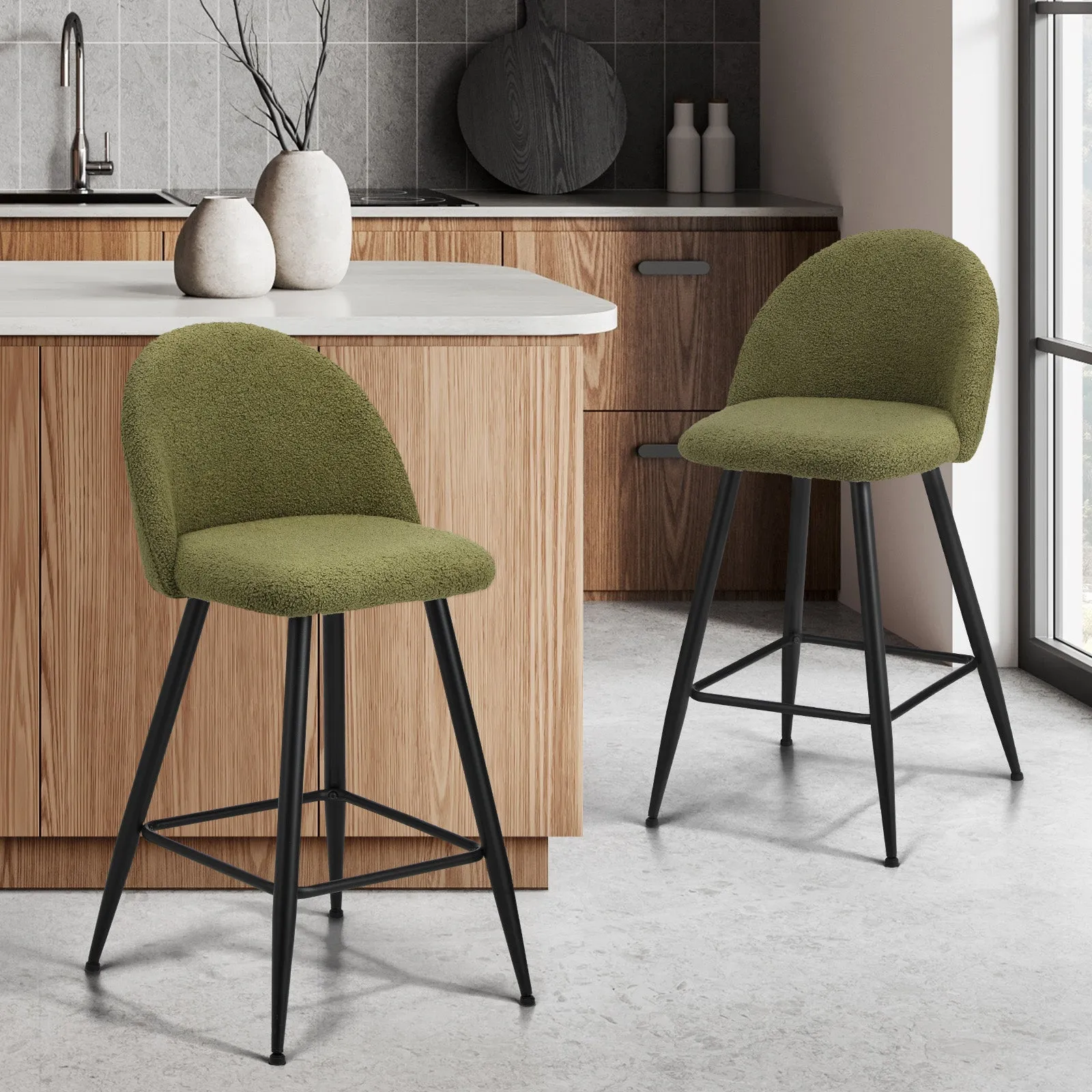 Oikiture 2/4x Bar Stools Kitchen Dining Chairs Counter Stool Boucle Padded