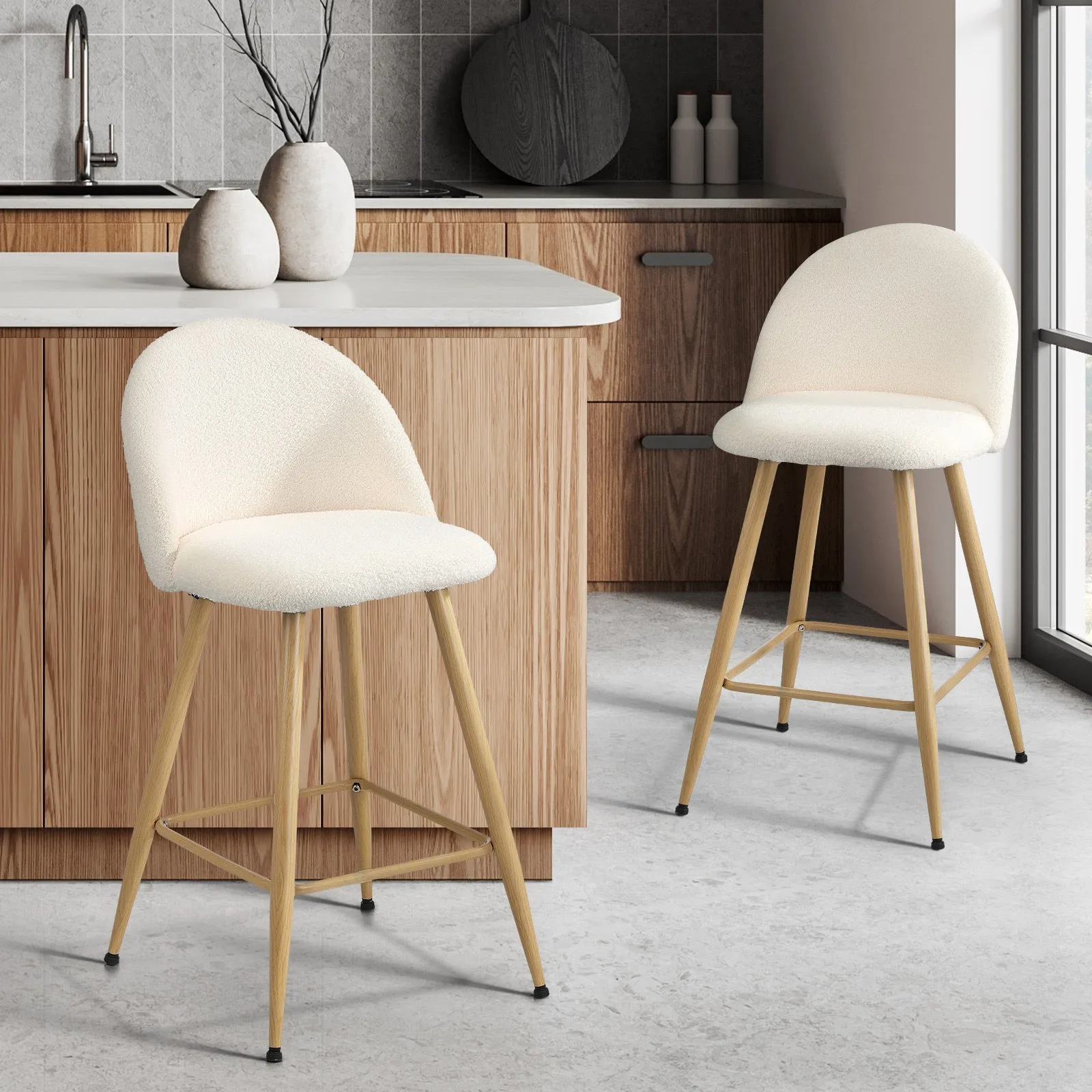 Oikiture 2/4x Bar Stools Kitchen Dining Chairs Counter Stool Boucle Padded