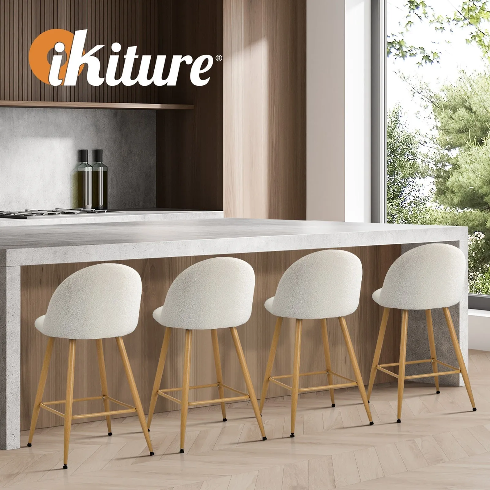 Oikiture 2/4x Bar Stools Kitchen Dining Chairs Counter Stool Boucle Padded
