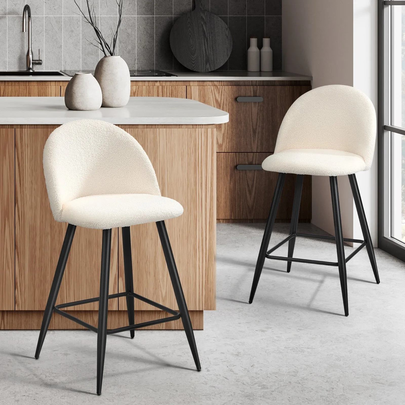 Oikiture 2/4x Bar Stools Kitchen Dining Chairs Counter Stool Boucle Padded