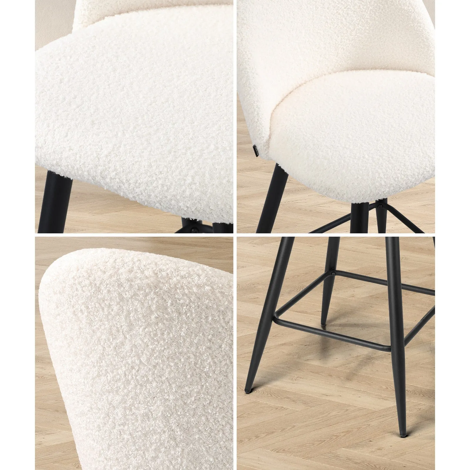 Oikiture 2/4x Bar Stools Kitchen Dining Chairs Counter Stool Boucle Padded