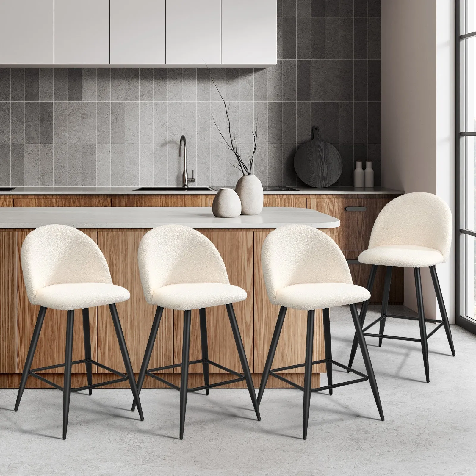 Oikiture 2/4x Bar Stools Kitchen Dining Chairs Counter Stool Boucle Padded