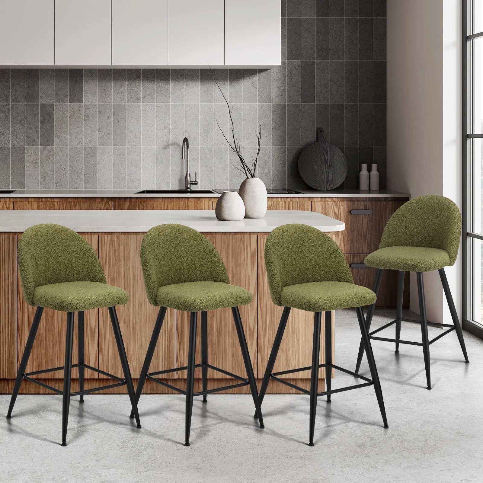 Oikiture 2/4x Bar Stools Kitchen Dining Chairs Counter Stool Boucle Padded