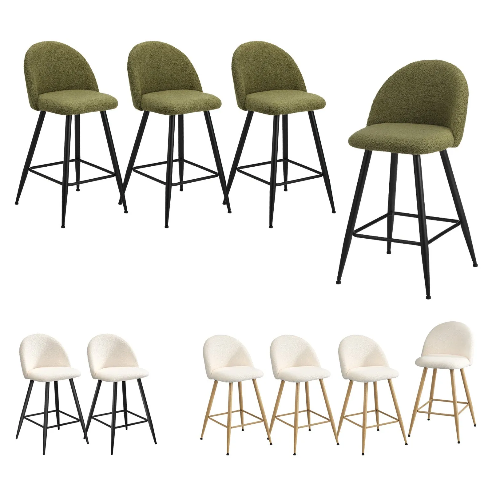 Oikiture 2/4x Bar Stools Kitchen Dining Chairs Counter Stool Boucle Padded