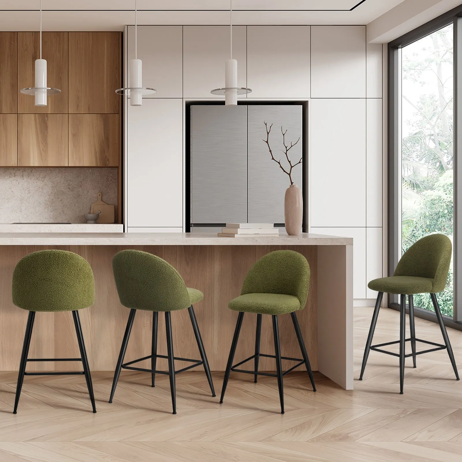 Oikiture 2/4x Bar Stools Kitchen Dining Chairs Counter Stool Boucle Padded