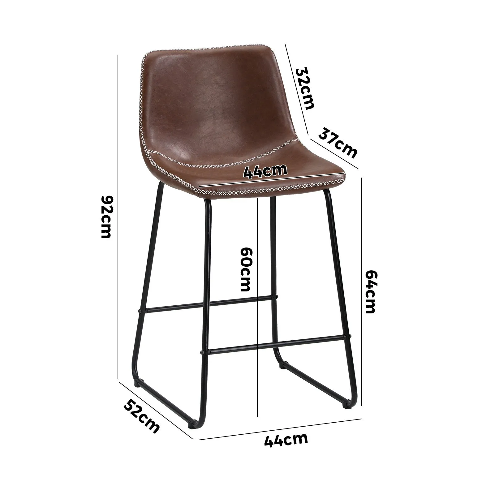 Oikiture 4X Bar Stools Kitchen Dining Chairs Leather Padded Stool Brown