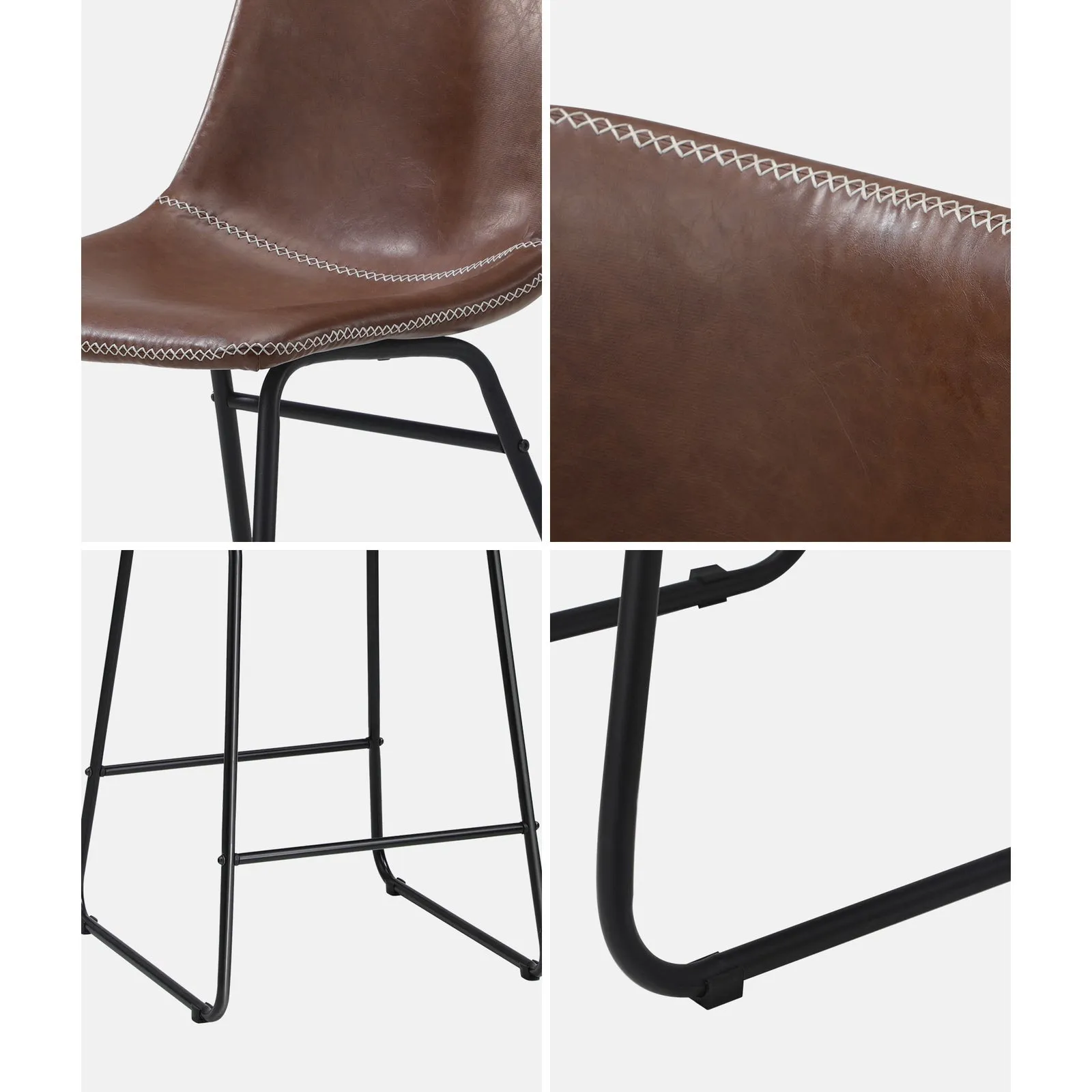 Oikiture 4X Bar Stools Kitchen Dining Chairs Leather Padded Stool Brown