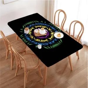 OOzie Multicolor Elastic Edge Fitted Tablecloth, Petals Arranged in Vortex Abstract Swirling Waterproof Tablecloths for Picnic, Camping, Indoor, Outdoor Color Fits up 5 Foot Tables