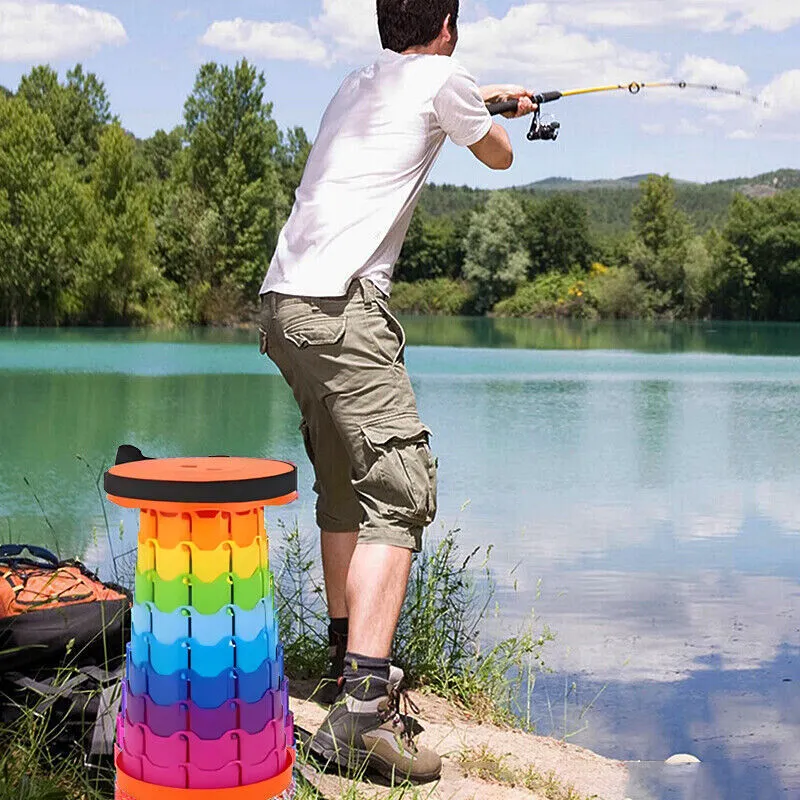 Orange Folding Stool Portable Telescoping Seat Camping Retractable Adjustable