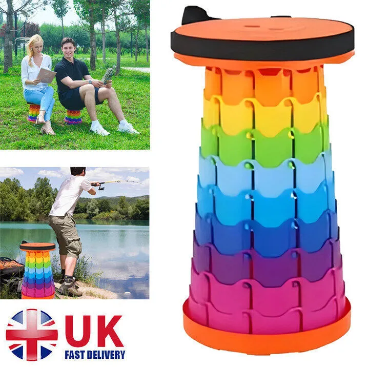 Orange Folding Stool Portable Telescoping Seat Camping Retractable Adjustable