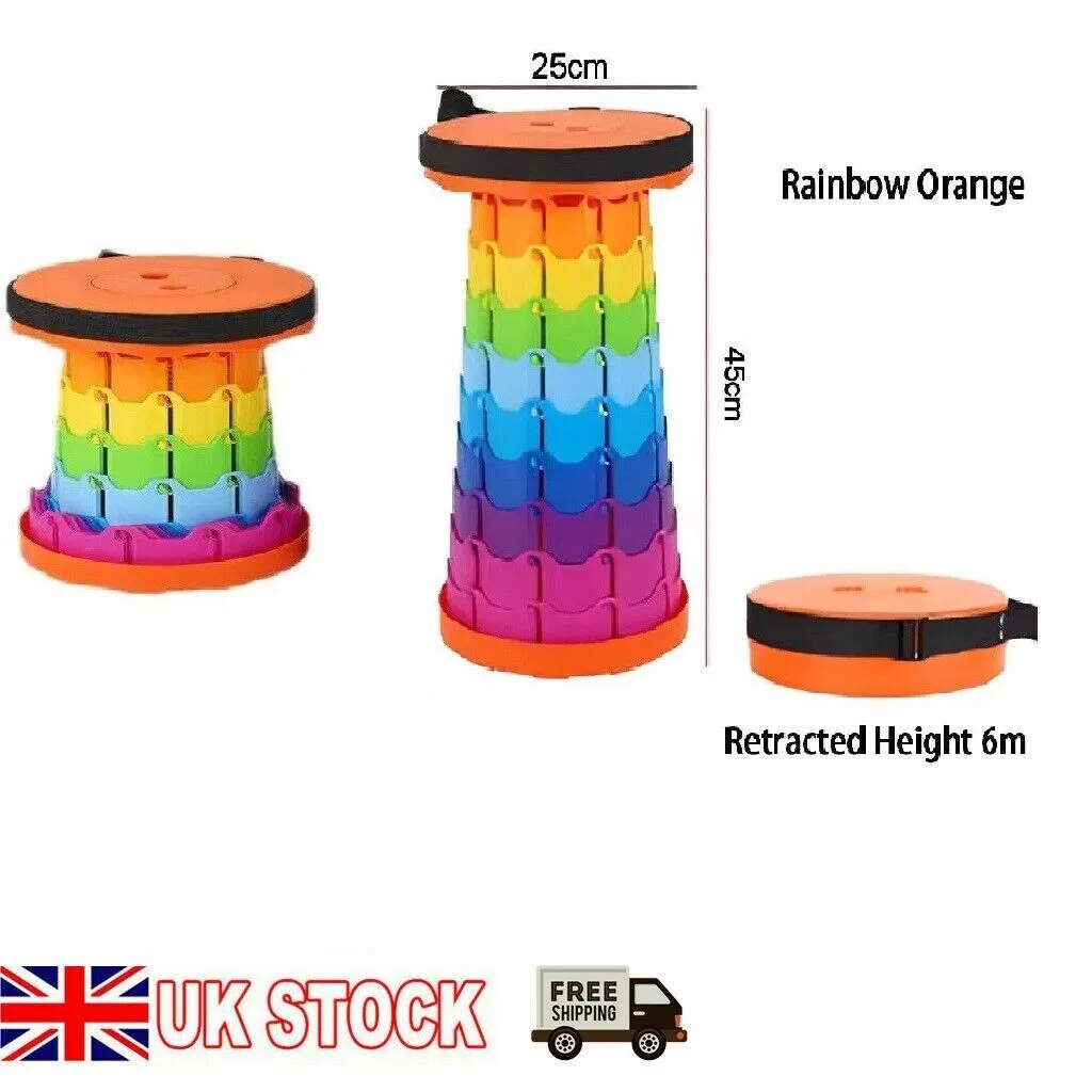 Orange Folding Stool Portable Telescoping Seat Camping Retractable Adjustable