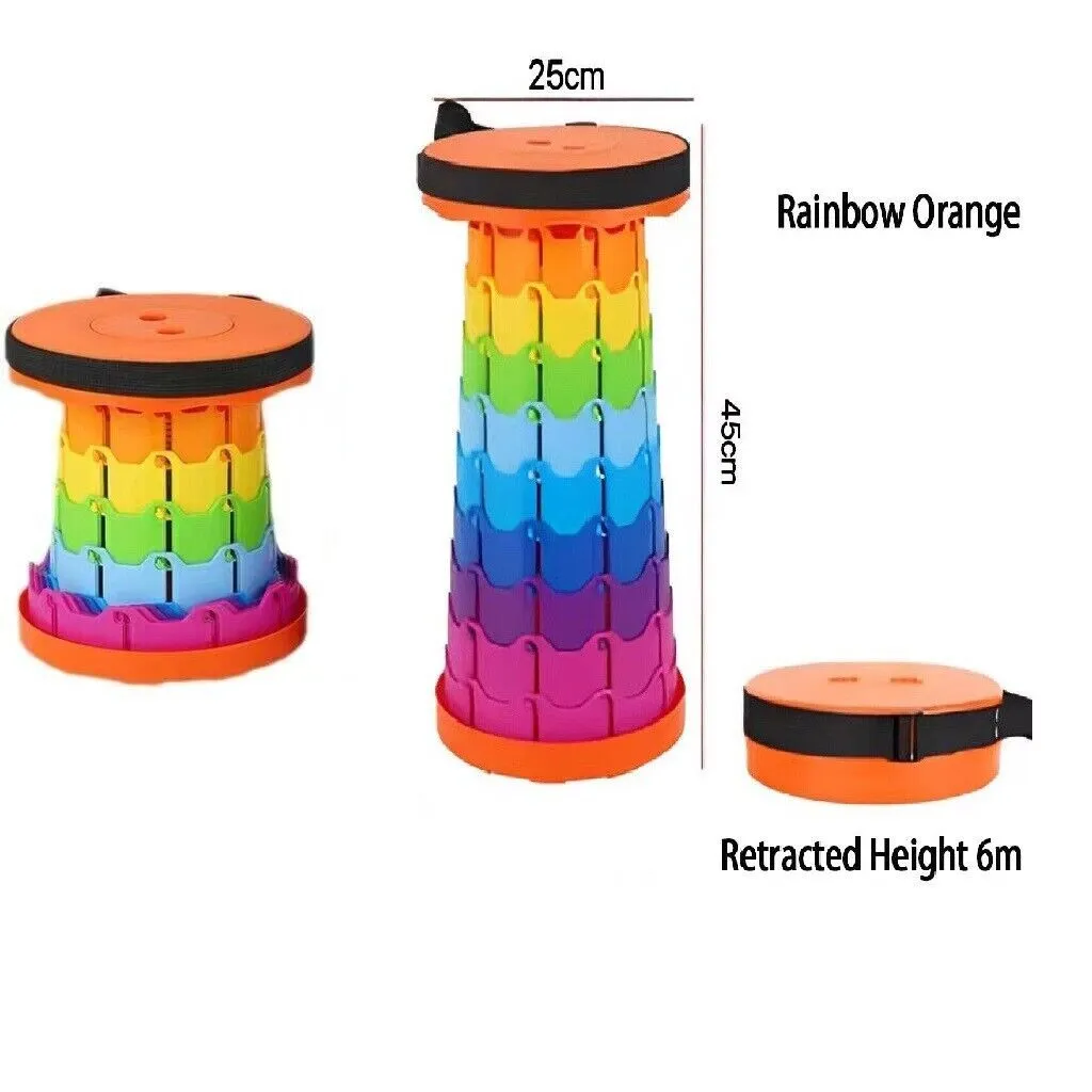 Orange Folding Stool Portable Telescoping Seat Camping Retractable Adjustable