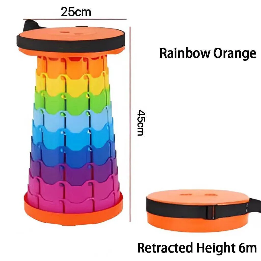 Orange Folding Stool Portable Telescoping Seat Camping Retractable Adjustable