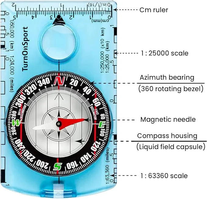 Orienteering Compass Hiking Backpacking Compass | Advanced Scout Compass Camping Navigation - Boy Scout Compass for Kids | Professional Field Compass for Map Reading - Best TurnOnSport Survival Gifts