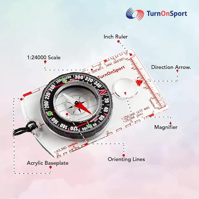 Orienteering Compass Hiking Backpacking Compass | Advanced Scout Compass Camping Navigation - Boy Scout Compass for Kids | Professional Field Compass for Map Reading - Best TurnOnSport Survival Gifts