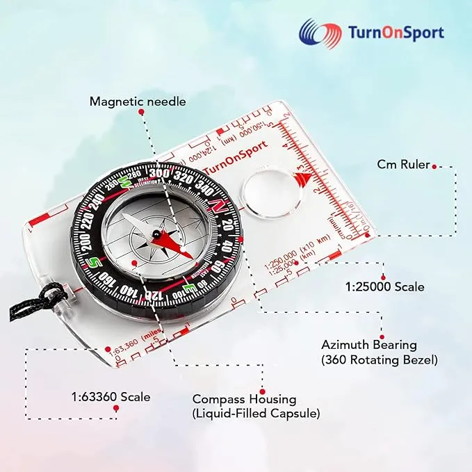 Orienteering Compass Hiking Backpacking Compass | Advanced Scout Compass Camping Navigation - Boy Scout Compass for Kids | Professional Field Compass for Map Reading - Best TurnOnSport Survival Gifts