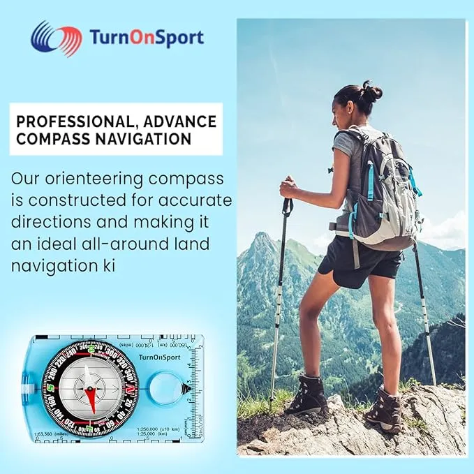 Orienteering Compass Hiking Backpacking Compass | Advanced Scout Compass Camping Navigation - Boy Scout Compass for Kids | Professional Field Compass for Map Reading - Best TurnOnSport Survival Gifts