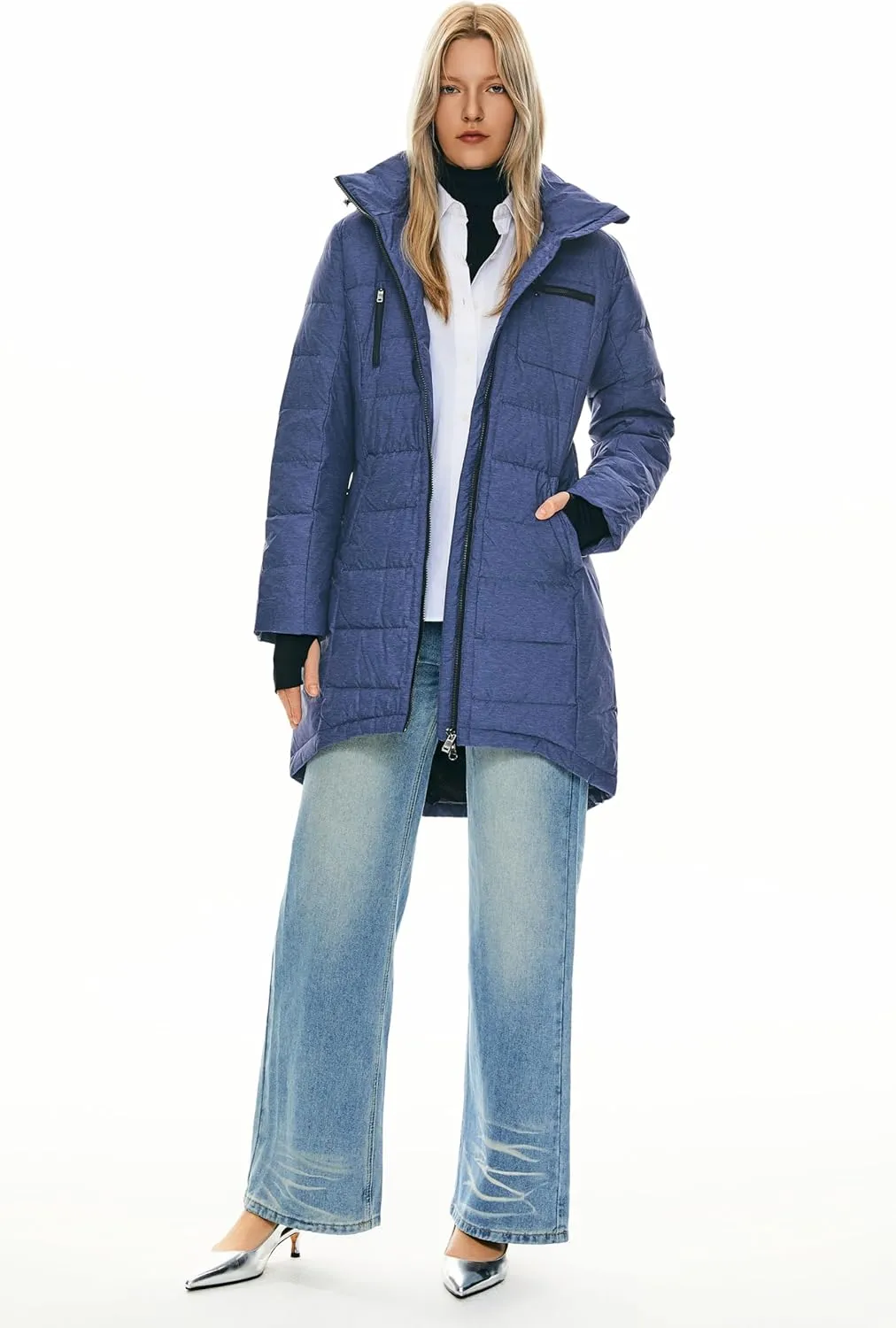 Orolay Women's Winter Down Jacket Long Quilted Puffer Coat Warm Hooded Slim Fit Outerwear