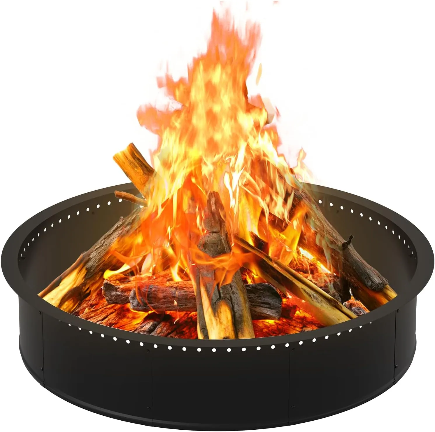 OUSHENG Smokeless Fire Pit Ring Outdoor, 45 Inch Outer 42 Inch Inner Round Wood Burning Firepit Accessories, DIY Metal Steel Liner Insert for Bonfire Outside Camping Above or In Ground