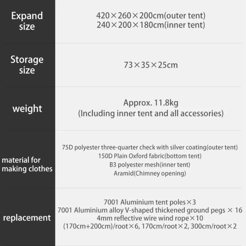 Outdoor Camping Dune 10.9 Tent - Large Space Family Tent for 4-5 People