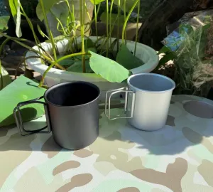 Outdoor camping water cup aluminum alloy folding aluminum cup coffee cup tea cup mug 2PCS(Black)