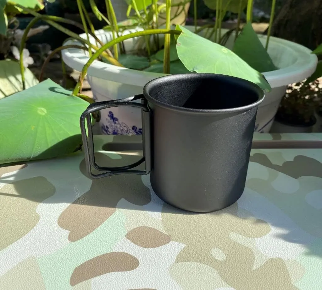 Outdoor camping water cup aluminum alloy folding aluminum cup coffee cup tea cup mug 2PCS(Black)