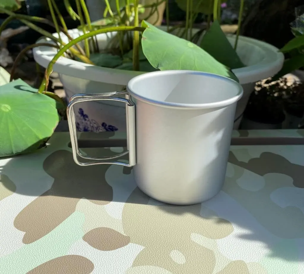 Outdoor camping water cup aluminum alloy folding aluminum cup coffee cup tea cup mug 2PCS(Black)