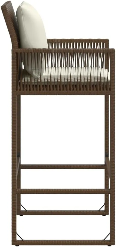 Outdoor Dining Chairs Beach Chair Camping Chairs Kitchen Chairs - Patio Bar Stools with Cushions 2 pcs Brown Poly Rattan for Terrace Garden Outside Campsites