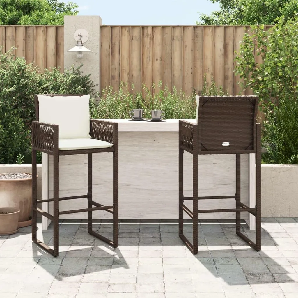 Outdoor Dining Chairs Beach Chair Camping Chairs Kitchen Chairs - Patio Bar Stools with Cushions 2 pcs Brown Poly Rattan for Terrace Garden Outside Campsites