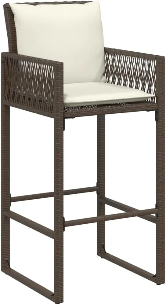 Outdoor Dining Chairs Beach Chair Camping Chairs Kitchen Chairs - Patio Bar Stools with Cushions 2 pcs Brown Poly Rattan for Terrace Garden Outside Campsites