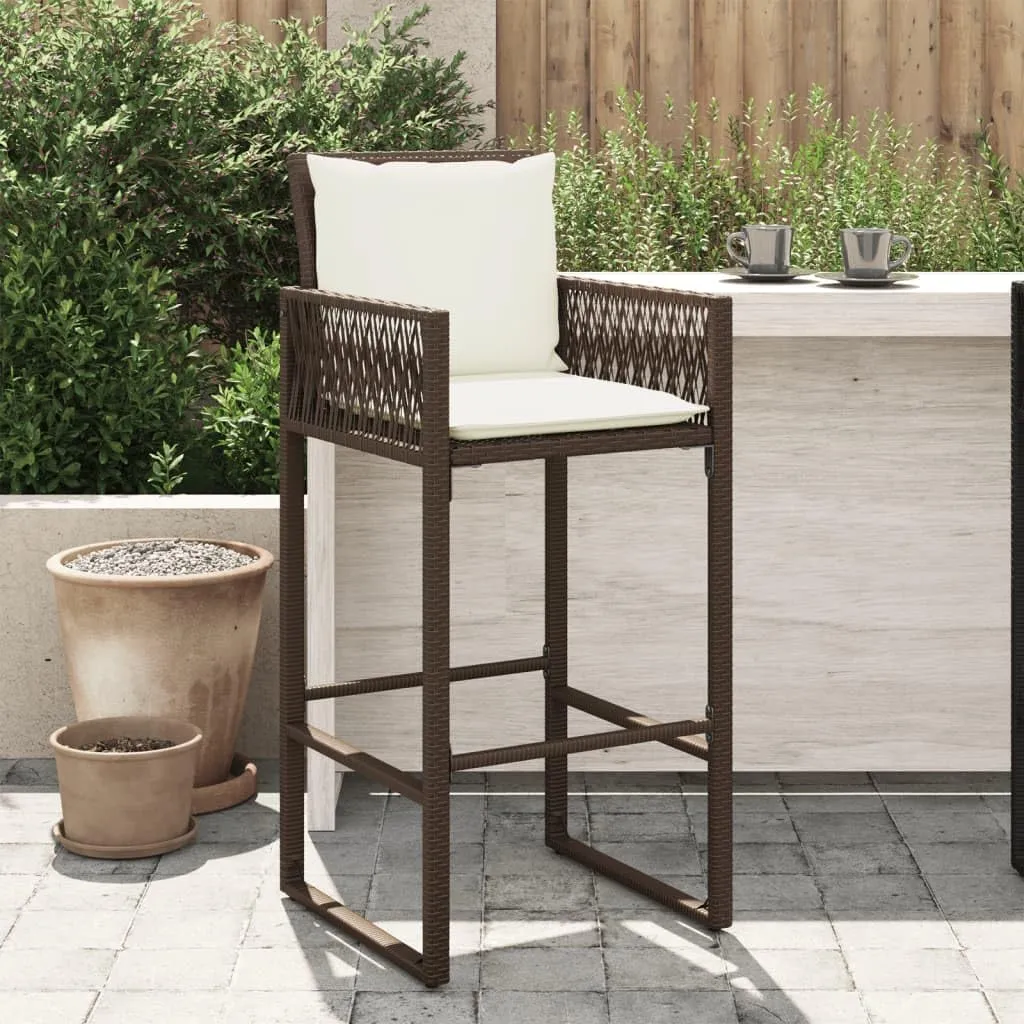 Outdoor Dining Chairs Beach Chair Camping Chairs Kitchen Chairs - Patio Bar Stools with Cushions 2 pcs Brown Poly Rattan for Terrace Garden Outside Campsites